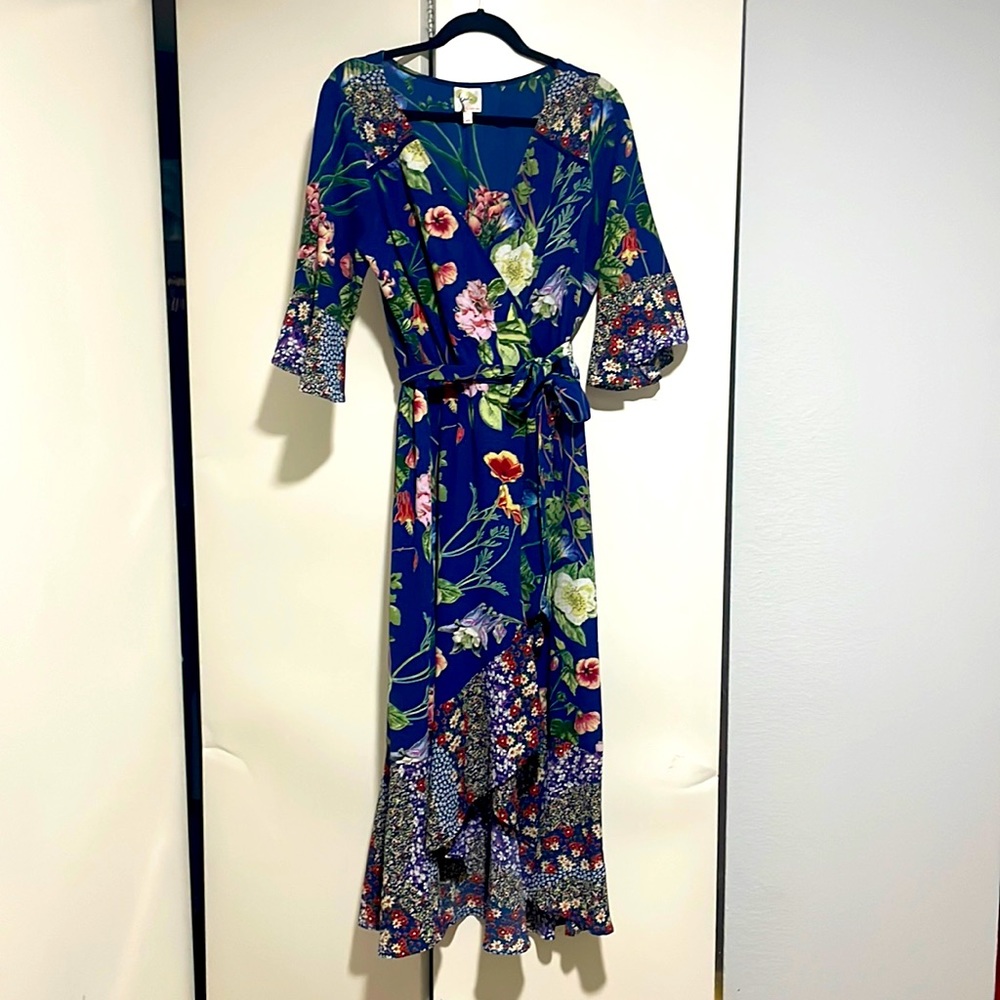 Floral Wrap Dress in Blue